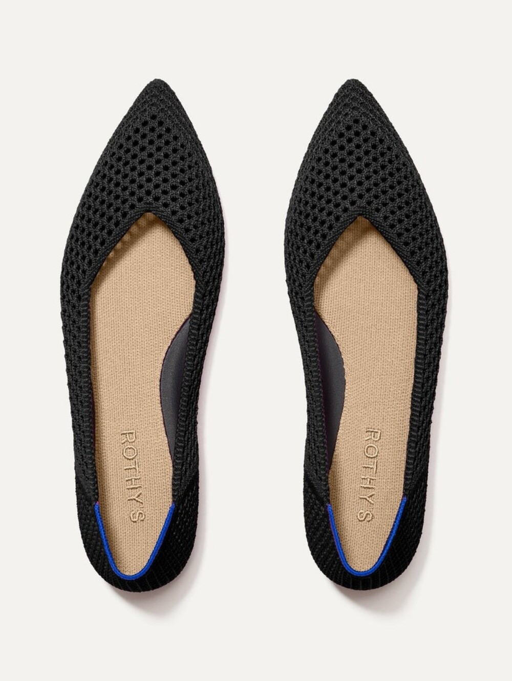Rothys Point II Noir Mesh 8.5 Black Flats Recycled Washable